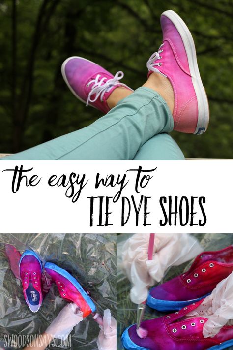 Follow this fun summer craft tutorial and see the easy way to tie dye shoes! Make hip ombre diy shoes to wear with summer dresses this year, follow this tie dye tutorial with photos and video. Great way to makeover old shoes, too! #tiedye #ad Diy Tie Dye Shoes, Sharpie Shoes, Dye Projects, Dye Shoes, Tie Dye Tutorial, Shoes Tie, Bleach Fabric, Tie Dye Shoes, Dyeing Tutorials