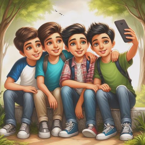 Friendship is all about wishing well to each other and being good in ourselves. Spread love and positivity always! 💖 #SpreadLove #GoodFriends #Positivity....@unique_boy_chandan_24 @jagadish_._01 Friendship Images Boys, Arabic Kaligrafi, Boy Friendship, Friendship Drawing, Friendship Images, People Faces, Friends Illustration, Couple Pics For Dp, Pink Background Images