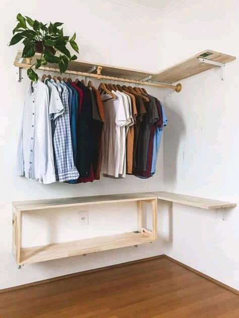 No Closet Room Ideas, Diy Closet Corner, Diy Closet Ideas For Small Spaces, Ideas De Closets, Bed In Closet Tiktok, Easy Closet, Closet Makeover Diy, Wooden Wardrobe Design, Small Closet Space