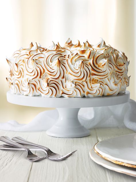 Lemon Meringue Cake Recipe | Williams Sonoma Taste 7 Layer Cakes, Meringue Cake Recipe, Cake With Meringue, Mini Lemon Meringue Pies, Genoise Cake, Lemon Meringue Cake, Lemon Meringue Cheesecake, Meringue Frosting, Savory Cakes