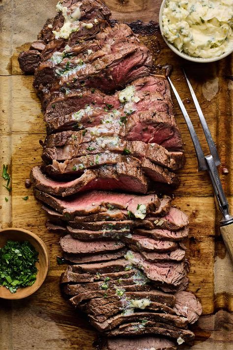 London Broil With Garlic Herb Butter, Top Round London Broil Recipes Crockpot, London Broil Fajitas, Top Round London Broil Recipes, Grilled Flank Steak With Chimichurri, Broil Flank Steak, Marinated London Broil, Rosemary Marinade, Flank Steak With Chimichurri