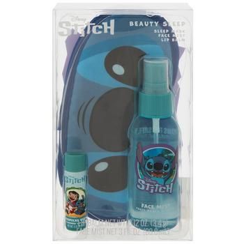 Material: Plastic & Fabric Color: Blue, Black, Purple & White Lip Balm Net Weight: 0.12 Ounces Face Mist Net Weight: 3 Fluid Ounces Quantity: 1 Set Includes: 1 - Sleep Mask 1 - Face Mist 1 - Lip Balm Look your best with the help of an adorable alien by using this Stitch Beauty Sleep Kit. This set includes a fruit punch scented face mist so you can start your skincare routine fresh and rejuvenated. There is a tropical berry scented lip balm and an eye mask accented with Stitch's precious face on Stitch Everything, Stitch Stuff On Amazon, Lilo And Stitch Stuff, Stitch Lip Balm, Stitch Party Favors, Stitch Skincare, Stitch Makeup, Stitch Face Mask, Stitch Backpack Target