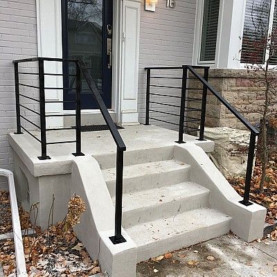 Outside Stair Railing, Porch Step Railing, Exterior Stair Railing, Exterior Railings, Porch Handrails, Exterior Handrail, Outside Stairs, Front Porch Railings, Patio Stairs