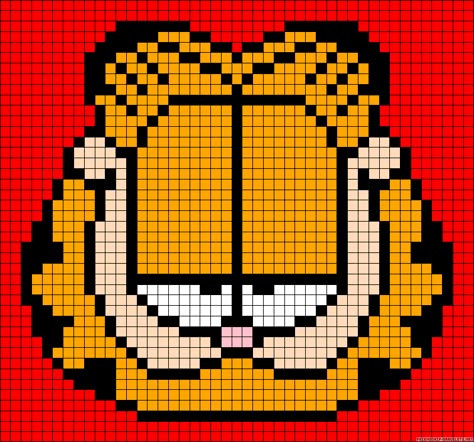 Garfield Coaster perler bead design inspiration - friendship-bracelets.net Garfield Knitting Pattern, Garfield Pixel Art Grid, Crochet Image Patterns, Cartoon Cross Stitch Patterns, Garfield Cross Stitch Pattern, Garfield Perler Bead Patterns, Garfield Alpha Pattern, Perler Beads Designs Pattern Pixel Art, Garfield Perler Beads