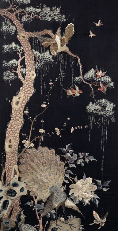 Chinese Embroidery, Hand Painted Wallpaper, Wallpaper Animes, Japanese Embroidery, Japanese Patterns, Japanese Painting, Japan Art, Japanese Prints, Chinese Painting