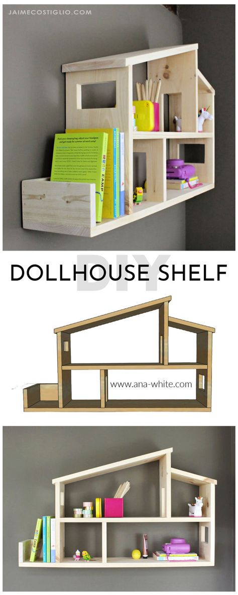 Wall Dollhouse Shelf, Wall Dollhouse, Barn Rum, Build A Dollhouse, Kids Wall Shelves, Dollhouse Shelf, Dollhouse Wall, Dollhouse Bookcase, Build Projects