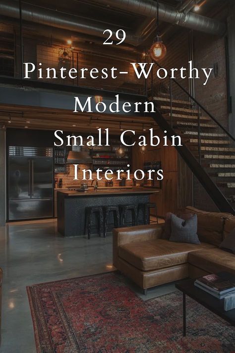 Discover 29 stunning small cabin interior ideas that redefine modern coziness! Perfect for your next remodel or dream getaway. Rustic vibes meet sleek designs—find your inspiration here! Small Cabin Interior Ideas, Tiny Cabins Interiors, Cabins Interiors, Cabin Interior Ideas, Small Cabin Interiors, Micro Cabin, Loft Cabin, Woodland Retreat, Tiny Cabins