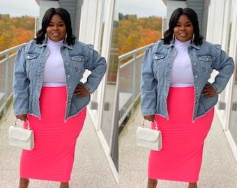 High Waist Pencil Skirt, Pink Midi Skirt, Plus Size Fall Outfit, Plus Size Fall Fashion, Pencil Skirt Outfits, Rock Outfit, Big Girl Fashion, High Waisted Pencil Skirt, Plus Size Fashion For Women