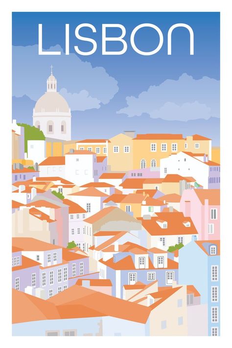 Lisbon Portugal Travel Poster Portugal Aesthetic Vintage, Lisbon Illustration, Portugal Illustration, Portugal Poster, Nice Poster, Lisbon Portugal Travel, Portuguese Style, Europe City, Travel Album