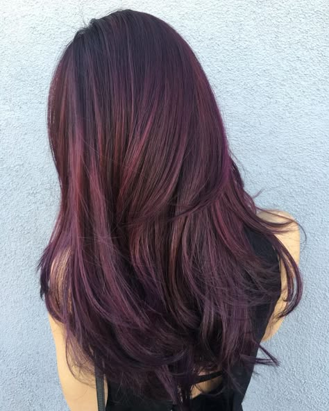 45 Shades of Burgundy Hair: Dark Burgundy, Maroon, Burgundy with Red, Purple and…                                                                                                                                                                                 Más Aloxxi Hair Color Chart, No Bleach Hair Color For Dark Hair, Aubergine Hair, Hairdo Ideas, Inai Pengantin, Hair Color Plum, Cut Layers, Brunette Ombre, Dark Purple Hair