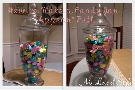 Here's a simple way to make candy jars look fuller & (even) more tempting. Wedding Food Diy, Diy Candy Buffet, Bar Reception, Diy Buffet, How To Make Candy, Diy Wedding Food, Filled Candy, Candy Buffet Tables, Candy Station