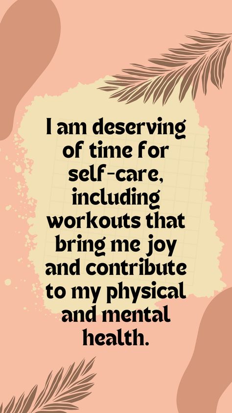 I am deserving of time for self-care, including workouts that bring me joy and contribute to my physical and mental health. Health and Self-Love Affirmations! 💖✨ Nurture your body and soul with positive affirmations that inspire self-love and radiant health. Embrace the journey of self-care and let these affirmations be your daily reminder to prioritize your well-being. 🌿💕 #SelfLove #Affirmations #WellnessJourney Fitness Affirmations Motivation, Self Love Mantra Affirmations, Affirmation For Good Mental Health, Exercise Affirmations, Health Affirmations Positive, Fitness Affirmations, Workout Affirmations, Health Affirmations, Self Concept