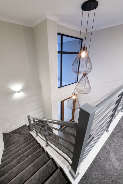 Large Staircase Chandelier, Pendant Lights Entry, Void Lighting Pendants, Hanging Lights Staircase, Staircase Lamp Ideas, Stairwell Pendant Light, Stairway Lighting Hanging, Stair Lighting Pendant, Stairwell Lights