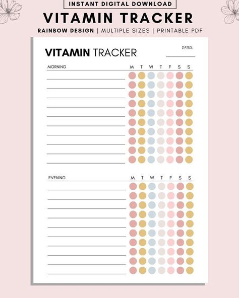 morning habit tracker printable Vitamin Tracker, Habit Tracker Printable Monthly, Month Planning, Vitamin Charts, Routine Tracker, Medical Binder, Daily Vitamin, Habit Tracker Bullet Journal, Habit Tracker Printable