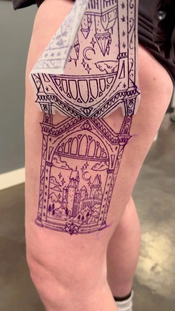 Harry Potter Mirror Tattoo, Hagrids Hut Tattoo, Harry Potter Leg Sleeve, Stainglass Tattoos, Mirror Of Erised Tattoo, Hagrid Tattoo, Harry Potter Mirror Of Erised, Ravenclaw Tattoo, The Mirror Of Erised