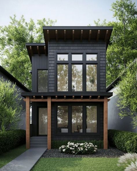 Embracing Simplicity: Micro Houses for a Tiny Lifestyle Journey Black Townhouse Exterior, Industrial Tiny House Exterior, Dream House Rustic, Tiny House Decorating Ideas, Resort Ideas, House Decor Ideas, House Cozy, Interior House Design, House Decorating Ideas