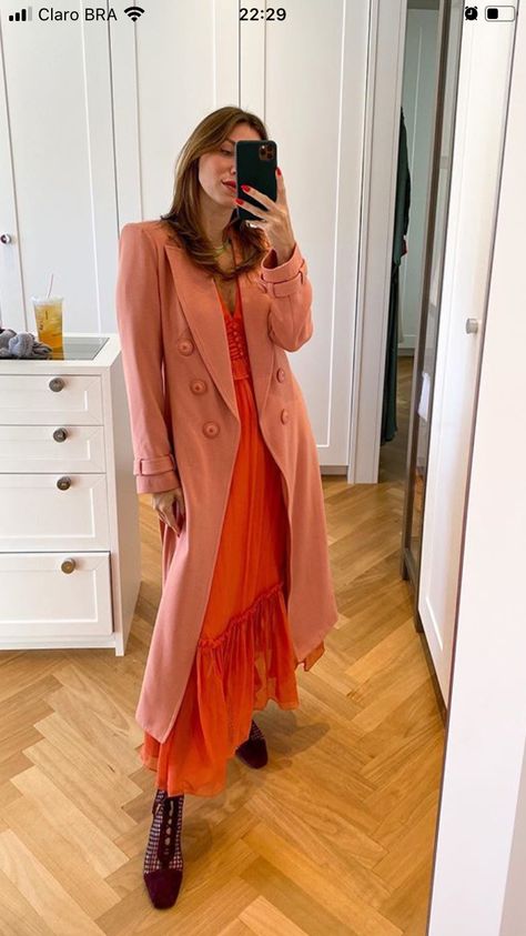 Peach Coat Outfit, Peach Outfits, Peach Clothes, Pantone 2024, True Autumn, Fun Outfits, Seeing Red, Peach Fuzz, Grey Outfit