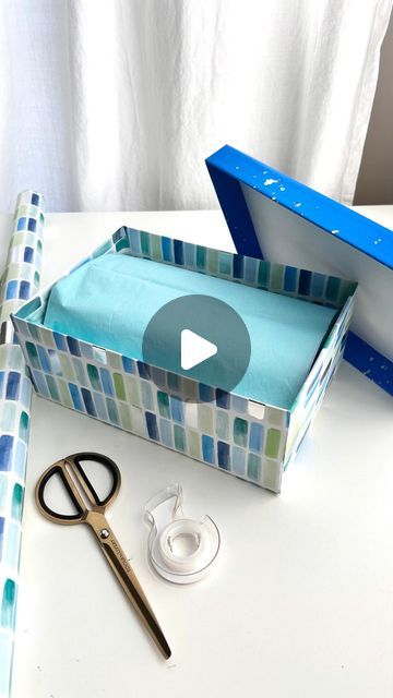 Paper Source on Instagram: "Shoe box wrap hack 🎁  This advanced wrap technique makes for a great upcycle and is easy to reuse!  Want to know how to fill it for a fun Father's Day bundle? Like for a part 2!  #fathersdaygift #giftbox #shoeboxupcycle #upcycle #recycle #giftwrap #giftwrapinspo #papersource" Wrapping A Box With Lid, Cute Box Ideas Diy, How To Wrap A Shoe Box With Lid, How To Wrap A Box With A Lid, Repurpose Shoe Boxes, Gift Box Covering Ideas, Surprise Present Ideas, Covering Boxes With Paper, How To Decorate A Shoe Box Ideas