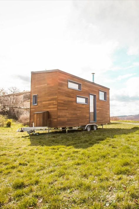 19ft Azur Tiny House Overcomes Space Constraint With Reverse Loft Steel Frame Tiny House, Frame Tiny House, Loft Layout, Aluminum Roof, Standing Seam, Blue Accent, Tiny House Interior, Tiny House Living, Tiny House On Wheels