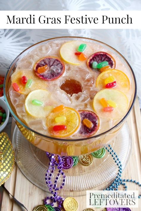 It's Mardi Gras time. Here's one delicious way to get festive during Mardi Gras season. Try our Mardi Grad Festive Punch, mixed with a King Cake Soda Ice Ring, rum and more. I'm also sharing a virgin festive punch recipe! Cheers! Mardi Gras Punch Non Alcoholic, Mardi Gras Punch, Mardi Gras Party Food, Giggle Water, Festive Punch, Mardi Gras Cocktails, Mardi Gras Drinks, Mardi Grad, Louisiana Dishes