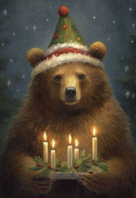 Bear with Christmas Hat Holding Candles Boxed Glitter Cards Pollyanna Gift, Polar Bear Card, Bear Portrait, St Lucy, Holding Candle, Saint Lucy, Polar Bear Ornaments, Bear Pillow, Bear Card