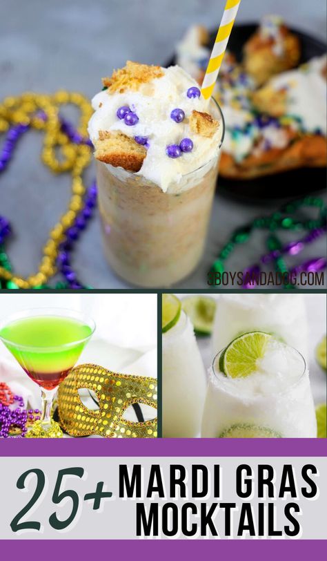 Mardi Gras Mocktails, Mardi Gras Mock Tails, Mardi Gras Kids Party, Mardi Gras Drinks Non Alcoholic, Mardi Gras Charcuterie Board, Party Punch Kids, Mardi Gras Snacks, Margarita Mocktail Recipe, Best Mocktail Recipe