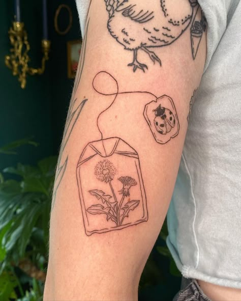 My Next Tattoo Ideas, Small Traditional Tattoo Ideas, Cute Tattoo Ideas Aesthetic, Right Where You Left Me Tattoo, Tea Bag Tattoo, Stick And Poke Flash, Teabag Tattoo, Cozy Tattoo, Small Line Tattoos