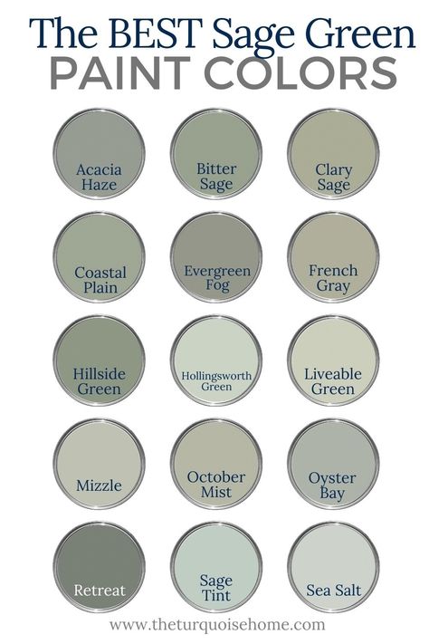 Still on the fence about sage paint or wondering what are the best sage green paint colors for your home? I've compiled them here! The Turquoise Home, Sea Salt Whole House Color Scheme, Best Sage Green Paint Colors, Best Sage Green Paint, Sage Green Paint Colors, Sage Paint, Sage Green Paint Color, Zyla Colors, French Coastal