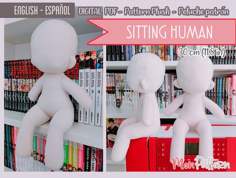 SITTING HUMAN - Human Doll Plush 25 cm (PDF Sewing Pattern) Digital Spanish - English instructions (Instant download) Chibi Humanoid Chibi Doll Sewing Pattern, Human Doll Pattern, Human Plush Doll Pattern, Chibi Sewing Pattern, Chibi Plush Pattern Free, Sitting Plush Pattern, How To Make A Plushie Diy, Chibi Plush Pattern, Chibi Doll Pattern