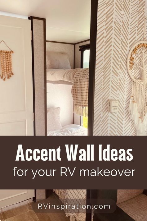 Camper Wallpaper, Wall Covering Ideas, Unique Accent Wall, Rv Wallpaper, Flooring On Walls, Travel Trailer Decor, Beadboard Wallpaper, Rv Interior Remodel, Rv Renovation