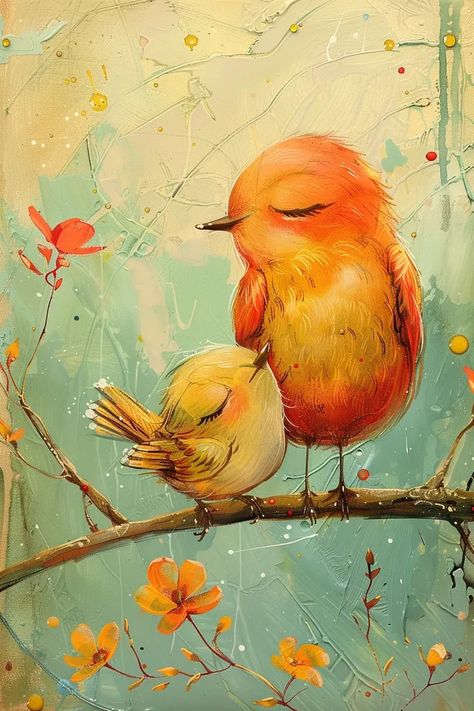 Midjourney AI Image: Adorable Mother bird and baby bird smiling and looking lovingly towards each other, whimsical, prett... → more in ai-img-gen.com Birding Journal, Mother Bird, Whimsical Paintings, Baby Bird, Two Birds, Pretty Birds, Bird Illustration, Vintage Printables, Dream Art