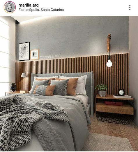 Wood Panelling Behind Bed, Half Slat Wall Bedroom, Scandish Home Noemi, Bedroom Inspo Boho, Stylish Bedroom Design, Luxe Bedroom, Modern Minimalist Bedroom, Wall Panels Bedroom, Home Decor Minimalist