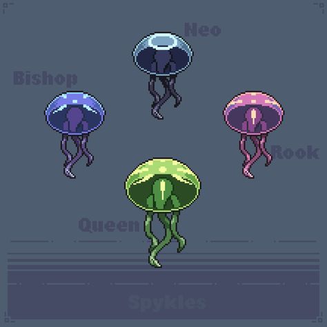 ArtStation - UnderMine Jellyfish, James Maxwell Pixel Jellyfish, Jellyfish Animation, Jellyfish Pixel Art, Jellyfish Monster, Pixel Ocean, Pixel Monster, Pixel Character, Flying Monsters, Pixel Characters