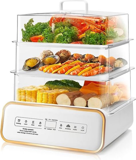 SUSTEAS Food Steamer for Cooking - 17QT Vegetable Steamer with 24H Booking & 60Min Timer, Electric Steamer with Digital Display and 3 Tier Stackable Trays, Auto Shut-Off & Boil Dry Protection Electric Food Steamer, Dumpling Steamer, Steam Cooker, Electric Steamer, Food Steamers, Breakfast Machine, Food Steamer, Vegetable Steamer, Steamer Recipes