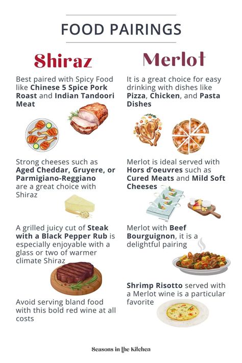 Find the perfect dishes for both Shiraz and Merlot! This infographic highlights the best food pairings for these two popular red wines, helping you enjoy the ultimate wine and food experience. A helpful guide for any wine lover! Pop over to our site for more great food and wine pairing suggestions. Appetizers For Red Wine Pairing, Shiraz Wine Pairing Food, Merlot Pairing, Tandoori Pizza, Red Wine Pairing, Shiraz Wine, Food And Wine Pairing, Wine Appetizers, Flavor Pairing