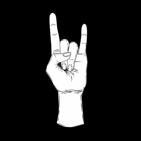 Rock And Roll Artwork, Rockstar Hand Drawing, Rock Hand Sign Drawing, Rock Hand Drawing, Rock Hand Tattoo, Rock Sign Hand, Rock On Tattoo, Rock And Roll Hand Sign, Rock Symbol