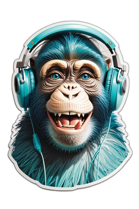 Disco Monkey Disk Jockey Sticker Monkey Laughing, Monkey Wearing Glasses, Monkey Headphones, Monkey On A Skateboard, Monkey With Cymbals, Traveling Australia, Cute Monkey Stickers, Bad Monkey, Head Phones