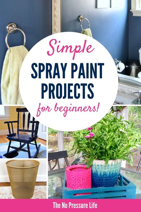 These easy DIY spray paint projects and ideas are great for beginners! Get spray painting tips and tricks to try this weekend. #spraypaint #diydecor via @nopressurelife Spray Paint Tips, Spray Paint Crafts, Spray Paint Wood, Spray Paint Projects, Easy Weekend Projects, Diy Spray Paint, Diy Sprays, Diy Projects For Beginners, Easy Diy Projects