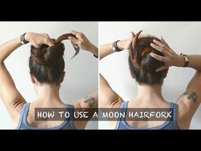 Crescent Hair Stick, How To Use Crescent Moon Hair Fork, Hair Moon Fork, Moon Hair Stick Tutorial, Crescent Moon Hair Stick, Diy Hair Sticks How To Make, Hair Crescent, Moon Hair Fork, Moon Hair Pin