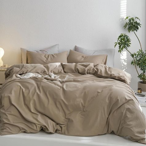 Amazon.com: MooMee Bedding Duvet Cover Set 100% Washed Cotton Twill Thick Sturdy Material Super Soft Breathable Durable Casual Look Luxurious Feel (Bombay Brown, Queen) : Home & Kitchen Tan Bed Sheets, Brown Bed Sheets, Tan Bed, Orange Duvet Covers, Orange Bedding, Student Dormitory, Fitted Bed Sheets, Bedding Duvet, Flat Bed