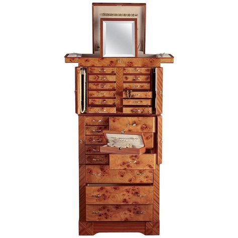 Agresti contemporary Jewelry Armoire Safe in Elm Briar and Mahogany 1 White Jewelry Armoire, Jewelry Armoires, Luxury Safe, Wooden Jewellery, Black Birds, Outdoor Side Tables, Outdoor Pouf, Jewelry Chest, Secret Compartment