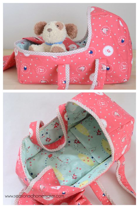 Reborn Doll Accessories Diy, Baby Doll Basket Pattern Free, Doll Diaper Bag Pattern Free, Doll Carrier Sewing Pattern, Baby Doll Carrier Pattern, Doll Carrier Pattern, Basket Sewing Pattern, Doll Bassinet, Baby Doll Carrier