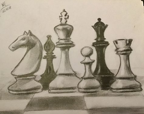 Chess Drawing Sketch, Chess Drawing, Colour Pencil Drawing, Chess Figures, Charcoal Drawings, Colour Pencil, Charcoal Drawing, Drawing Sketch, Art Class