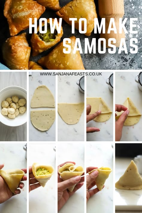 The Best Vegetable Samosas - Sanjana.Feasts - Sharing Plates Aloo Samosa, Home Made Samosa, Samosas Recipe Indian, Vegetable Samosa Recipe, Samosa Dough, Indian Samosa Recipe, Samosa Dough Recipe, Samosas Recipe, Samosa Recipe Indian