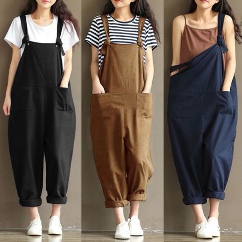 US S-5XL ZANZEA Women Bib Cargo Pants Adjustable Jumpsuit Romper Wide Leg Pants in Clothing, Shoes & Accessories, Women's Clothing, Jumpsuits & Rompers | eBay Women's Overalls, Mode Abaya, Cotton Jumpsuit, Korean Fashion Trends, Jumpsuit With Sleeves, Indie Outfits, Mode Inspo, Jumpsuit Fashion, Mode Inspiration