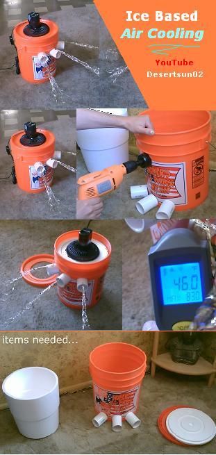 how to make a non-compressor based "5 gallon bucket" air conditioner. simple DIY. items needed: bucket, styrofoam liner, pvc pipe, small fan, and ice. (small solar panel is optional). one frozen gallon jug of water lasted 6 hours. temperature in house was 84F.  cooled air was in the mid. 40F range. DIY air conditioner bucket air cooler ac youtube desertsun02 Cooler Ac Diy, 5 Gallon Bucket Ac, Homestead Knowledge, Air Conditioner Diy, Conditioner Homemade, Bucket Air Conditioner, Diy Pancake Mix, Homemade Air Conditioner, Conditioner Diy