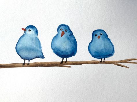 Blue birds watercolor Easy Blue Watercolor Paintings, Blue Bird Drawing Easy, Blue Birds Painting, Easy Bird Watercolor Paintings, Simple Bird Painting, Watercolor Birds Easy, Easy Bird Painting, Blue Bird Drawing, Drawing Birds Easy