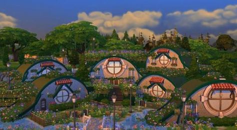 Sims 4 Lord Of The Rings, Hobbit Village, Aesthetic Minecraft Builds, Sims Lots, Minecraft Garden, Sims 3 Mods, Dragon House, Fairy Village, Cartoon House