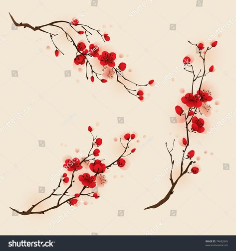 Yandex Images: search for similar images Plum Blossom Tattoo, Plum Blossom Painting, Tree Branch Tattoo, Red Cherry Blossom, Branch Tattoo, Butterfly Template, Cherry Blossom Art, Plum Flowers, Cherry Blossom Tattoo