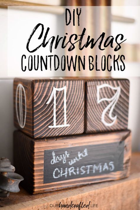 How to make Countdown to Christmas blocks using a 4x4" wood beam. This simple DIY project used chalkboard paint and stain to create a lovely countdown display that shows how many days are left until Christmas. Your kids will love counting down the days until the Holiday season with this festive DIY woodworking project. DIY Days Until Christmas Countdown Blocks | Our Handcrafted Life Christmas Countdown Blocks, Days Until Christmas Countdown, 4x4 Crafts, Diy Christmas Countdown, 4x4 Wood Crafts, Countdown Christmas, Christmas Countdown Diy, Countdown Blocks, Diy Organizer